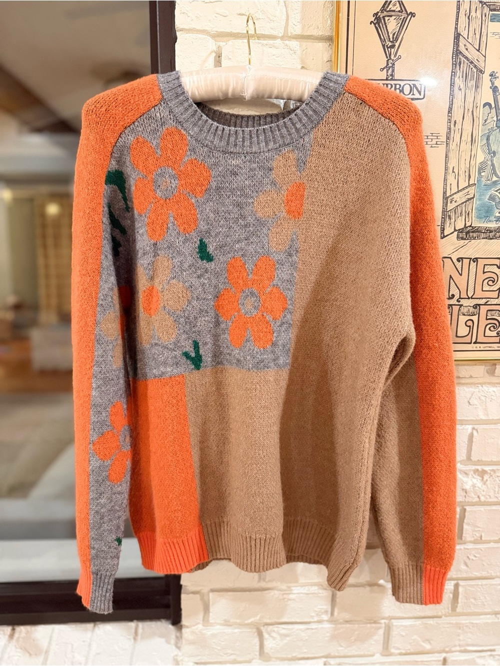 JODIFL Floral Colorblock Knit Crewneck Sweater Small